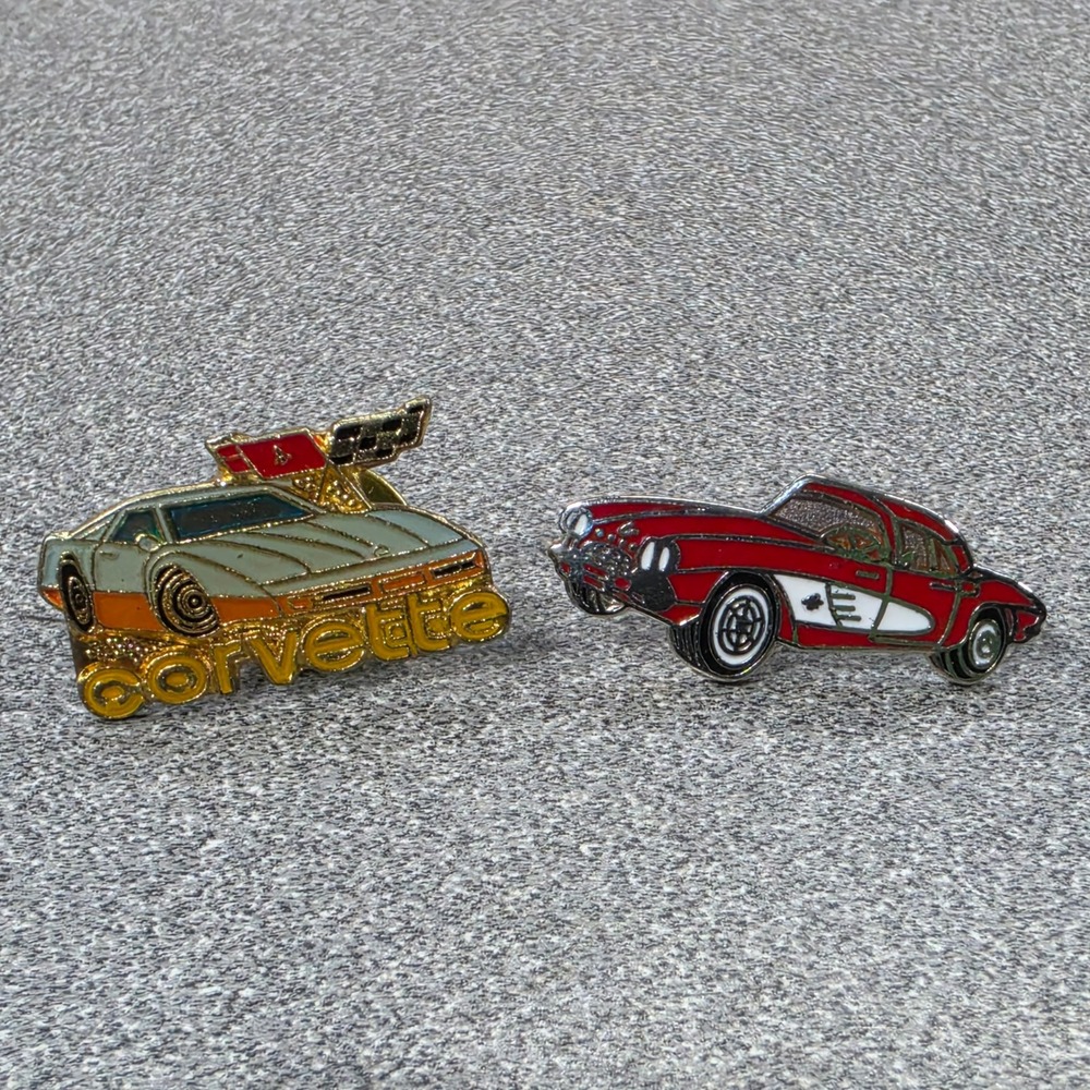 Chevrolet Corvette Lapel Pin Set Red Silver Excellent Vintage C1 & C4